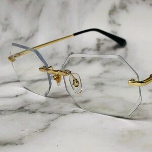Men Women Sunglasses Clear Lens‎ Rimless Luxury Retro Shades Gold Metal Lentes
